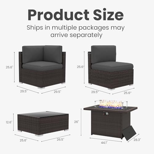 Vakollia 10 Pieces Patio Furniture Set with 44" Propane Gas Fire Pit Table