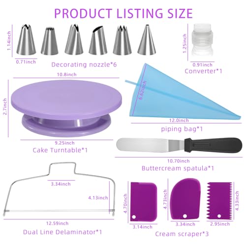 Cake Stand Rotating Turntable kit with Reusable Piping Bag and Piping Tips,Offset Spatula,Cake Decorating Tools for Beginners