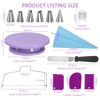 Cake Stand Rotating Turntable kit with Reusable Piping Bag and Piping Tips,Offset Spatula,Cake Decorating Tools for Beginners