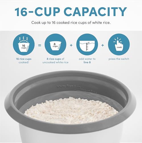 AROMA® Rice Cooker, 8-Cup (Uncooked) / 16-Cup (Cooked), Pot-Style Rice Cooker and Soup Warmer with One-Touch Control, 4 Qt, White, ARC-368NG