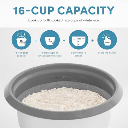 AROMA® Rice Cooker, 8-Cup (Uncooked) / 16-Cup (Cooked), Pot-Style Rice Cooker and Soup Warmer with One-Touch Control, 4 Qt, White, ARC-368NG