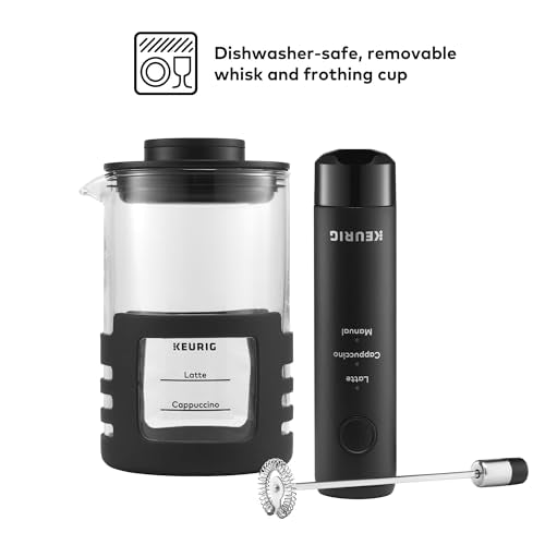 Keurig SimpleCafe Frother, Rechargeable Handheld Milk Frother for Lattes, Cappuccinos & Iced Coffee, USB Cord Included, Microwave-Safe Frothing Cup, Hot & Cold Foam Maker