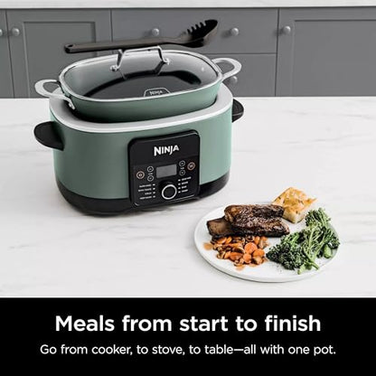 Ninja MC1001H Foodi PossibleCooker PRO 8.5 Quart Multi-Cooker, 8-in-1 Slow Cooker, Pressure Cooker, Dutch Oven & More, Glass Lid & Integrated Spoon, Nonstick, Oven Safe to 500°F, Sage Green (Renewed)