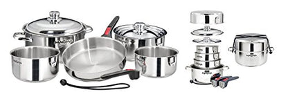 Magma 10 Piece Gourmet Nesting Stainless Steel Cookware Set, Induction Compatible, Oven Safe to 500°F - Suitable for All Stovetops, Removable Handles, Silver