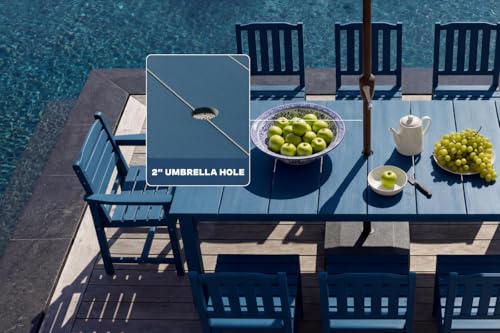 Patio Kingdom Perli™ 9-Piece Outdoor Dining Set, All-Weather HDPE Patio Furniture with 8 Ergonomic Chairs & Large Table, Built-in Umbrella Hole, UV-Resistant Set for Backyard, Deck, Poolside, Blue