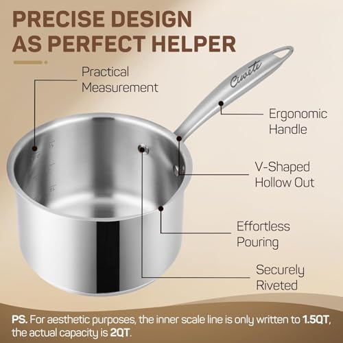 Ciwete 3 Qt Stainless Steel Saucepan with Glass Strainer Lid, 3 Quart Pot Stainless Steel Sauce Pan with Pour Spout, Mirror Polishing, Compatible with All Cooktops Dishwasher Safe Oven Safe