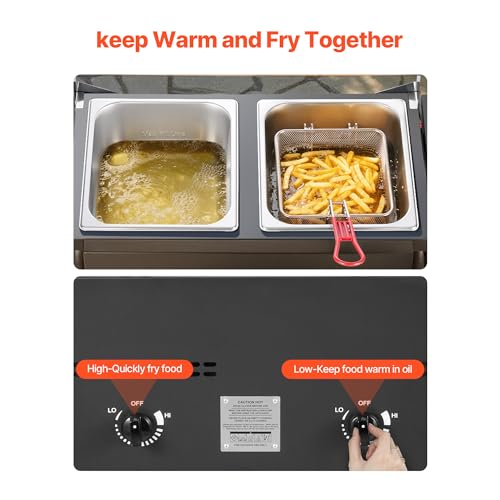 VEVOR Outdoor Propane Deep Fryer, Double Burners Commercial Fryer, 16 Qt Stainless Steel Cooker with Removable Baskets & Lids & Tanks, Oil Fryer Cart with Thermometer & Regulator, For Outdoor Cooking