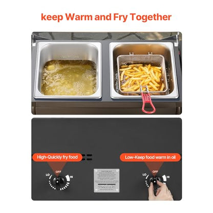 VEVOR Outdoor Propane Deep Fryer, Double Burners Commercial Fryer, 16 Qt Stainless Steel Cooker with Removable Baskets & Lids & Tanks, Oil Fryer Cart with Thermometer & Regulator, For Outdoor Cooking