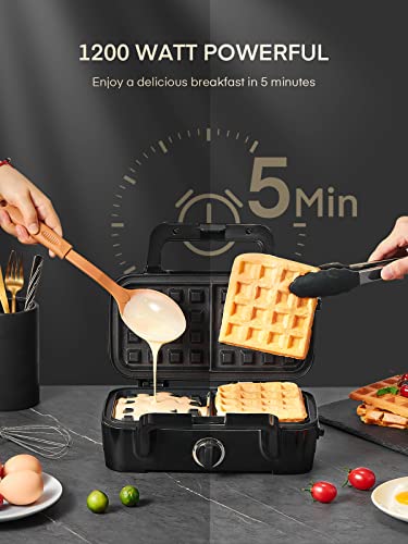 FOHERE Waffle Maker 3 in 1 with Removable Non-Stick Plates, 1200W