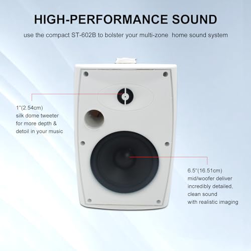 STUDIOFINIX 6.5 Inch Outdoor Speakers Wall-Mounted 800W - Waterproof and High-Performance Audio Solution for Indoor/Outdoor,Home,Patio,Garden,Backyard(4 Passive Speakers Bundle/White)