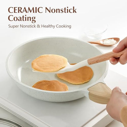 SENSARTE Nonstick Ceramic Frying Pan Skillet with Lid, 10 Inch Omelet Pan, Healthy Non Toxic Chef Pan, Induction Compatible Egg Pan with Heat Resistant Handle, Free of Intentionally Added PFAS/PTFE
