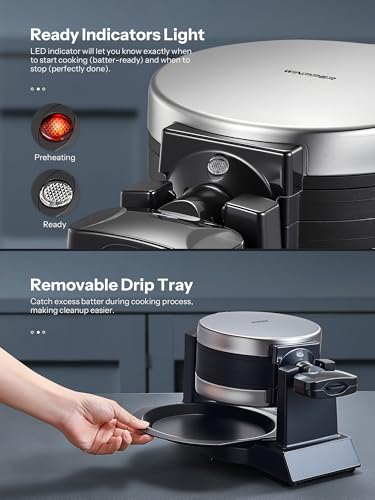 Winpper Double Belgian Waffle Maker, Rotating Flip Design 1400W Waffle Iron