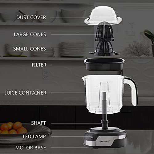 Homeleader Upgraded Orange Juicer, Stainless Steel Citrus Press for Effortless Orange & Lemon Juice, Portable & Easy Clean, Essential for Healthy Juicing, Black,1.2L