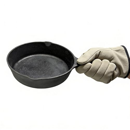 9-Inch Cast Iron Skillet without glove, Pre-Seasoned Cast-Iron Frying Pan with Teardrop Handle – Oven, Stovetop, Grill & Campfire Use Durable, Non-Toxic, Even-Heating Cookware – Black