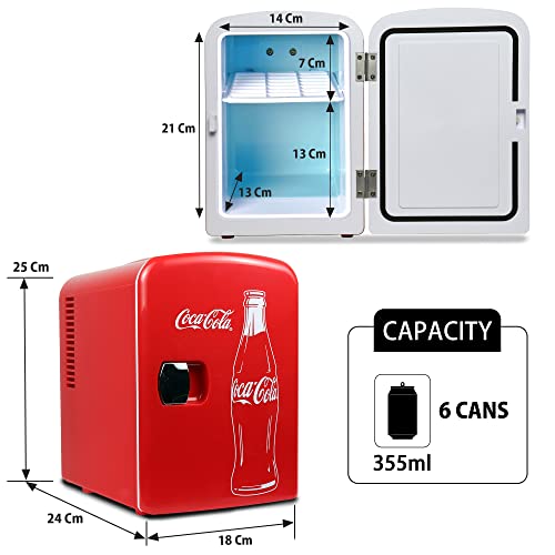 Coca-Cola 4L Mini Fridge, 6 Can, Classic Bottle Design, Red