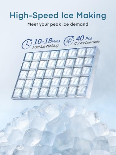 Commercial Ice Maker Machine, 100LBS/24H Freestanding & Undercounter Ice Machine with 2 Water Inlets, 40 PCS/Cycle and 20LBS Storage Bin, Stainless Steel, LED Display & Self-Cleaning for Home Bar