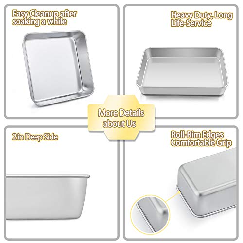 TeamFar Stainless Steel Bakeware Set of 8, Baking Roasting Toaster Oven Pans, Lasagna/Square/Round Cake Pan, Loaf Pan & Muffin Pan, Non-Toxic & Sturdy, Smooth & Dishwasher Safe