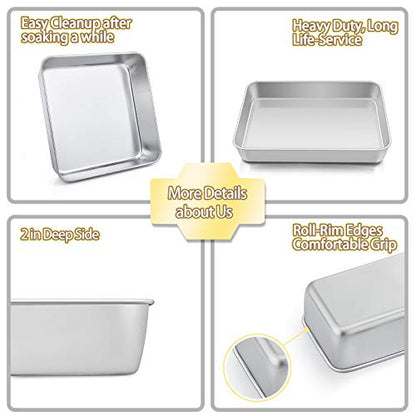 TeamFar Stainless Steel Bakeware Set of 8, Baking Roasting Toaster Oven Pans, Lasagna/Square/Round Cake Pan, Loaf Pan & Muffin Pan, Non-Toxic & Sturdy, Smooth & Dishwasher Safe