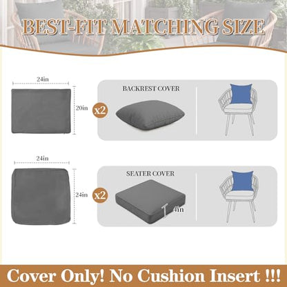 Outdoor Cushion Covers for Patio Furniture, Water Resistant Polyester Replacement Covers with Zipper Closure, Full Coverage Sofa Cushion Covers with 4mm Piping Edge for Sectional Outdoor Couch