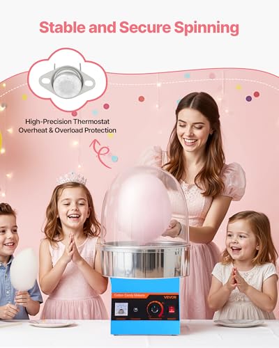 VEVOR Electric Cotton Candy Machine, 1000W Commercial Floss Maker With Cover, Commercial Cotton Candy Machine w/Stainless Steel Bowl & Sugar Scoop, Ideal for Carnival, Birthday, Family Party, Blue