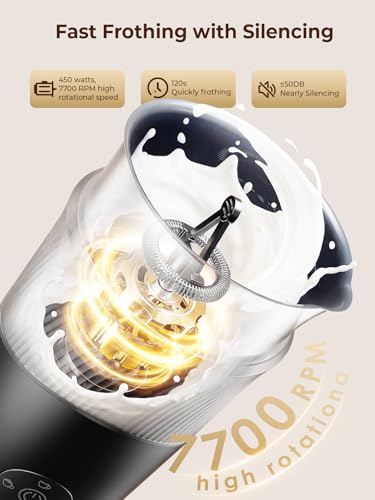 Ecoflarix Large Capacity Milk Frother: 4-in-1 Electric Milk Steamer 350ml, 7700RPM High Speed, 120s Fast Frothing, 𝐇𝐨𝐭 & 𝐂𝐨𝐥𝐝 Foam Maker, Helpful Stainless Steel for Latte - Grayish Black