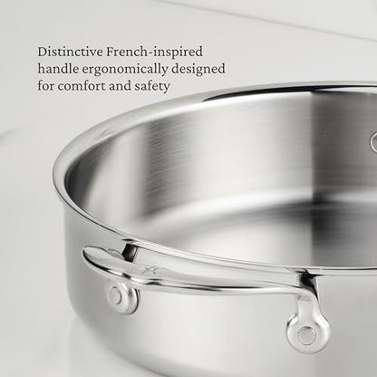 Hestan ProBond Luxe 3.5-Quart Sauteuse Braiser with Lid, Professional Clad Stainless Steel, ProCore Tri-Ply Clad Construction, Polished Exterior, Induction & Oven Safe