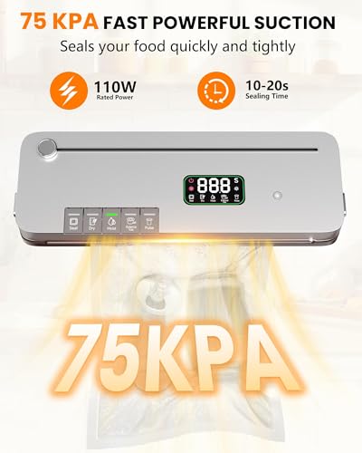 7-in-1 Food Vacuum Sealer Machine, 75kPa Household Kitchen Sealer, 20 Bags