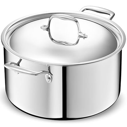 LEGEND COOKWARE 5-Ply Stainless Steel 10-Quart Stock Pot with Lid - Induction Compatible, Oven Safe 800°F - Non-Toxic, No Coatings - Even Heating, Won't Warp - Built to Last Generations