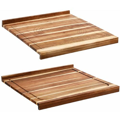 Vesici Large Wood Pastry Board with Lip for Rolling Dough, Acacia Reversible Tray with Engraved Measurements, Cutting & Kneading Board for Pizza & Bread, Kitchen Counter, 24 x 22.8 x 1.5 Inch