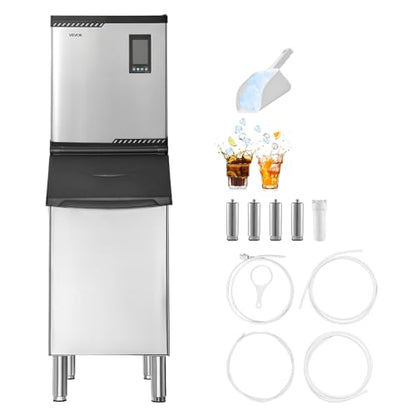 VEVOR Commercial Ice Maker Machine, 300LBS/24H Ice-Making Machine, Ice Maker with 300LBS Stainless Steel Storage Bin, Auto Self-Cleaning, and Touchscreen, for Bar Cafe Restaurant Business