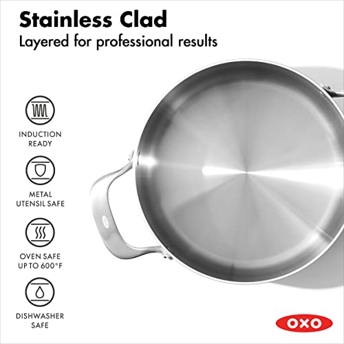 OXO Mira Tri-Ply Stainless Steel, 5QT Stock Pot with Lid, Induction, Multi Clad, Dishwasher and Metal Utensil Safe