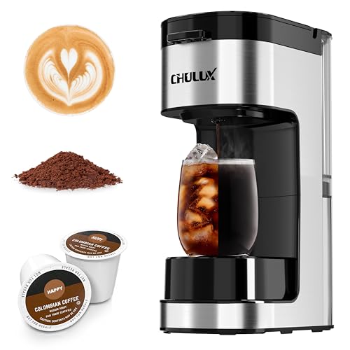 CHULUX SoloBrew Single Serve Coffee Maker, for K Cup and Ground, 3 Brew Sizes with Strong Button & Over Ice Feature, 14oz Removable Reservoir, for Home, Travel, RV, Office and Dorm