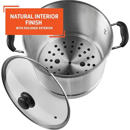 IMUSA USA Steamer with Glass Lid 20-Quart, Silver