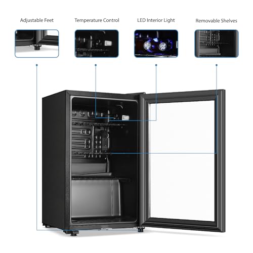 Saeoola 2.3 Cu.ft Beverage Refrigerator, 78 Can Mini Fridge with Glass Door