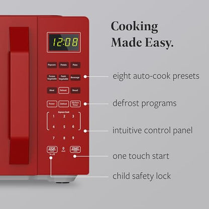Farberware Countertop Microwave Oven, 700W, 0.7 Cu. Ft. Capacity, Compact Design with Turntable, Digital Display & Auto-Cook Functions, Red