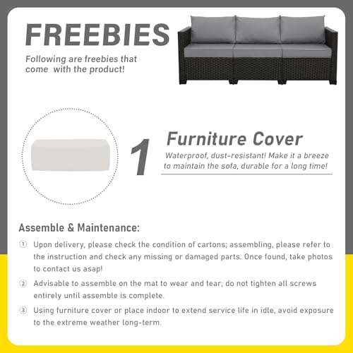Rattan Star Patio Furniture Outdoor Couch Wicker Outdoor Furniture Patio Couch Deep Seat Sofa High Backrest with Waterproof Cover and Non-Slip Cushions, Grey