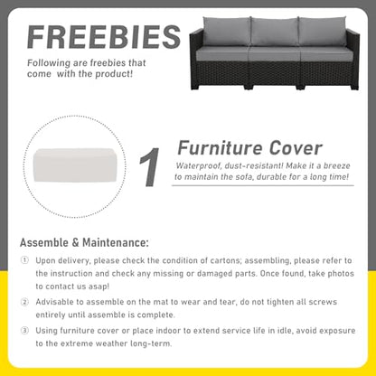 Rattan Star Patio Furniture Outdoor Couch Wicker Outdoor Furniture Patio Couch Deep Seat Sofa High Backrest with Waterproof Cover and Non-Slip Cushions, Grey