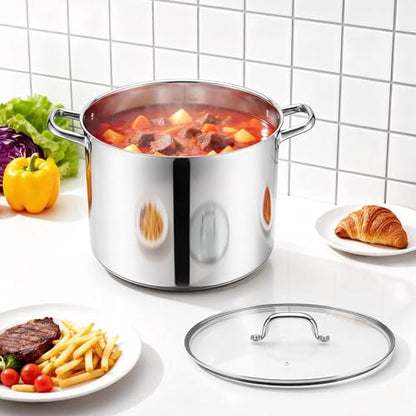 Herogo 16-Quart 18/10 Stainless Steel Stock Pot with Lid, Large Heavy Duty Soup Pot Compatible with Electric, Gas, Induction and Gas Cooktops, Non-Toxic & Corrosion Resistant, Dishwasher Safe