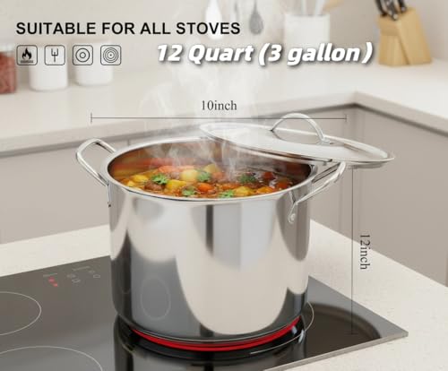 Stainless Steel Pot 12-Qt scald-resistant handle with metal lid Stock Pot Holds 3 gallons of soups and stews Soup Pots for kitchen