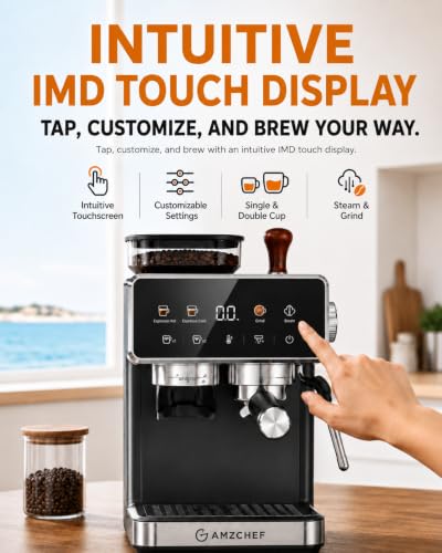 AMZCHEF Espresso Machine with Grinder, 20 Bar, Latte & Cappuccino, Black