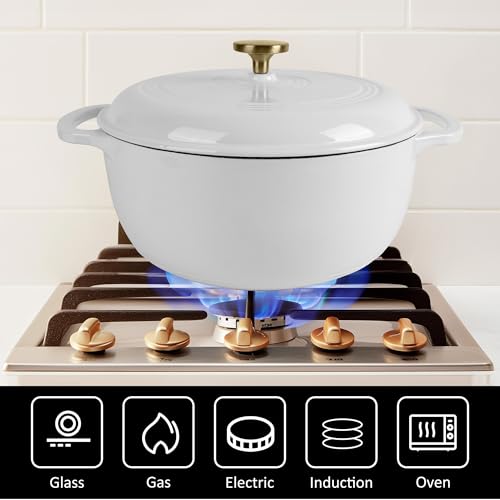 Fijxzct Premium Enameled Cast Iron Dutch Oven for Bread Baking | Non-Stick 2QT Oval Bread Oven with Lid | Perfect for Sourdough, Loaf, and Artisan Baking (Round White, 5.5 QT)