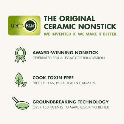 GreenPan Dover 8” Frying Pan Skillet with Spatula, Non-Toxic PFAS-Free Ceramic Nonstick Coating, Sear Saute Fry Egg Omlete, Dishwasher & Oven Safe, Stay-Cool Handle, Easy Pour Rims, Gray