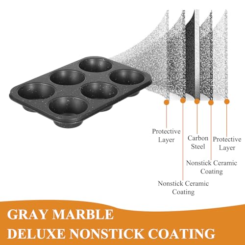 Walooza Jumbo Muffin Pan 2 Pack, Nonstick 6 Cup Muffin Tin, Extra Large Cupcake Pan for Baking, Giant Muffin & Cupcake Mold, Carbon Steel Muffin Tins, 3.3'' Cup Diameter