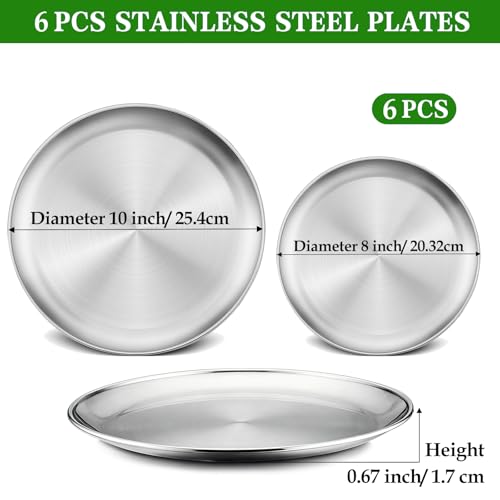 Funnydin 6Pcs Pizza Pan for Oven - 10 & 8 Inch Pizza Pan Set, Stainless Steel Pizza Tray, Non-Toxic Round Pizza Plate for Baking, Party & Picnic Use, Dishwasher Safe