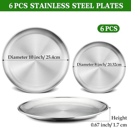 Funnydin 6Pcs Pizza Pan for Oven - 10 & 8 Inch Pizza Pan Set, Stainless Steel Pizza Tray, Non-Toxic Round Pizza Plate for Baking, Party & Picnic Use, Dishwasher Safe