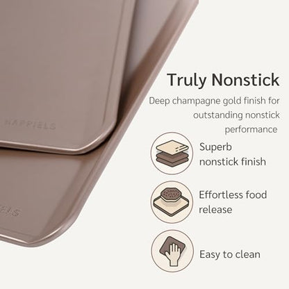 HAPPIELS 17 x 13 inch Cookie Sheets for Baking Nonstick Set of 2, PFOA free Cookie Sheet Set without rim, Cookie Sheets Non Stick, Half Sheet Pan for Oven without sides Non Toxic sheet without lip