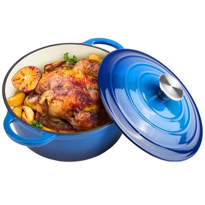 3 Quart Dutch Oven Enameled Cast Iron with Lid - Big Dual Handles - Oven Safe up to 500°F - Classic Round Pot for Versatile Cooking Blue