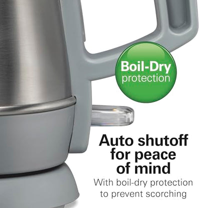 Hamilton Beach 1 Liter Electric Kettle, Water Boiler & Heater, Fast 1500 Watts, BPA Free Interior, Cordless Serving, Auto-Shutoff and Boil-Dry Protection, Cord Wrap, Stainless Steel (41065)
