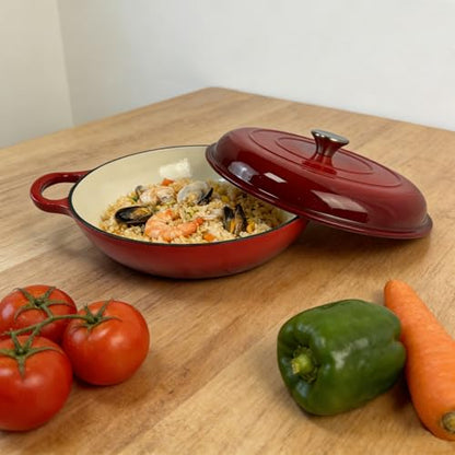 Kookantage 3.5 Quarts Enameled Cast Iron Braiser, Non Stick Enameled Cast Iron Casserole Skillet with Lid, Heavy Duty and Dual Handles Pan for Oven, Stove, Grill,Cook, Bake.