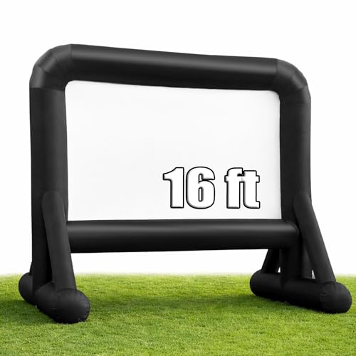 16 FT Inflatable Projector Screen for Outdoor Movies - Easy Setup Blow-Up Screen with Quiet Fan for Outdoor Movie Nights, Backyard Events, and Parties (Dual Support)